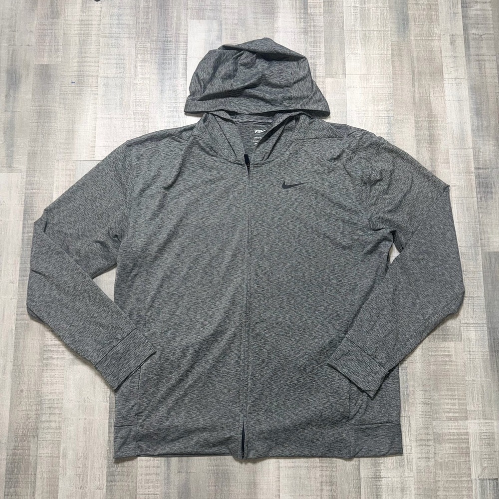 Nike Yoga Dri-Fit Full Zip Hoodie Grey Heathered Men's Large DB4202-010 Mint